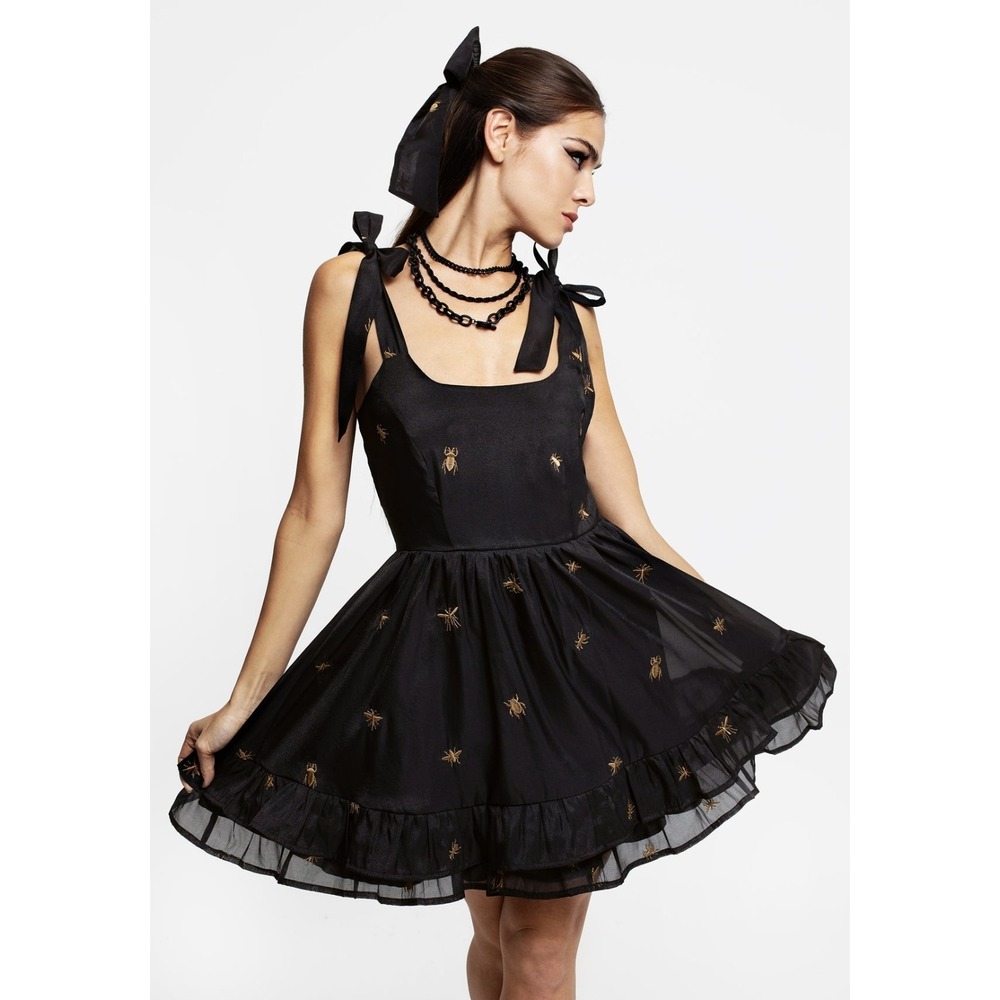 DISTURBIA Insectarium Embroidered Organza Mini Corset Dress NWT, Size 14 Goth